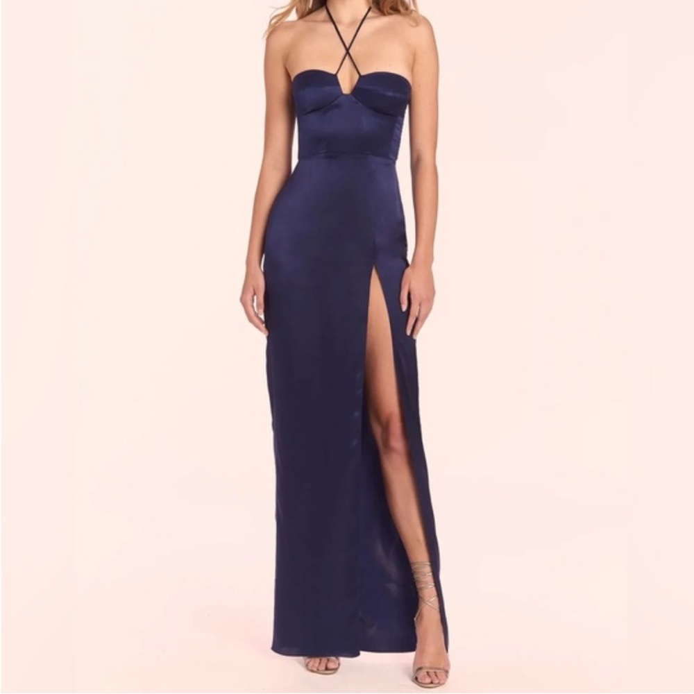 Amanda Uprichard Navy Blue Strapless Maxi Dress with Thigh Slit